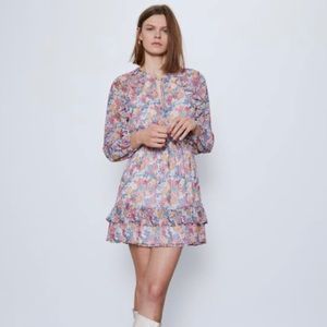 Zara Floral long sleeve mini dress